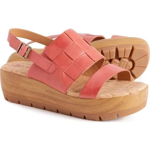 NIB Korks by Kork Ease 9M Fraya Leather Slingback Platform Wedge Sandal Red - Picture 12 of 12